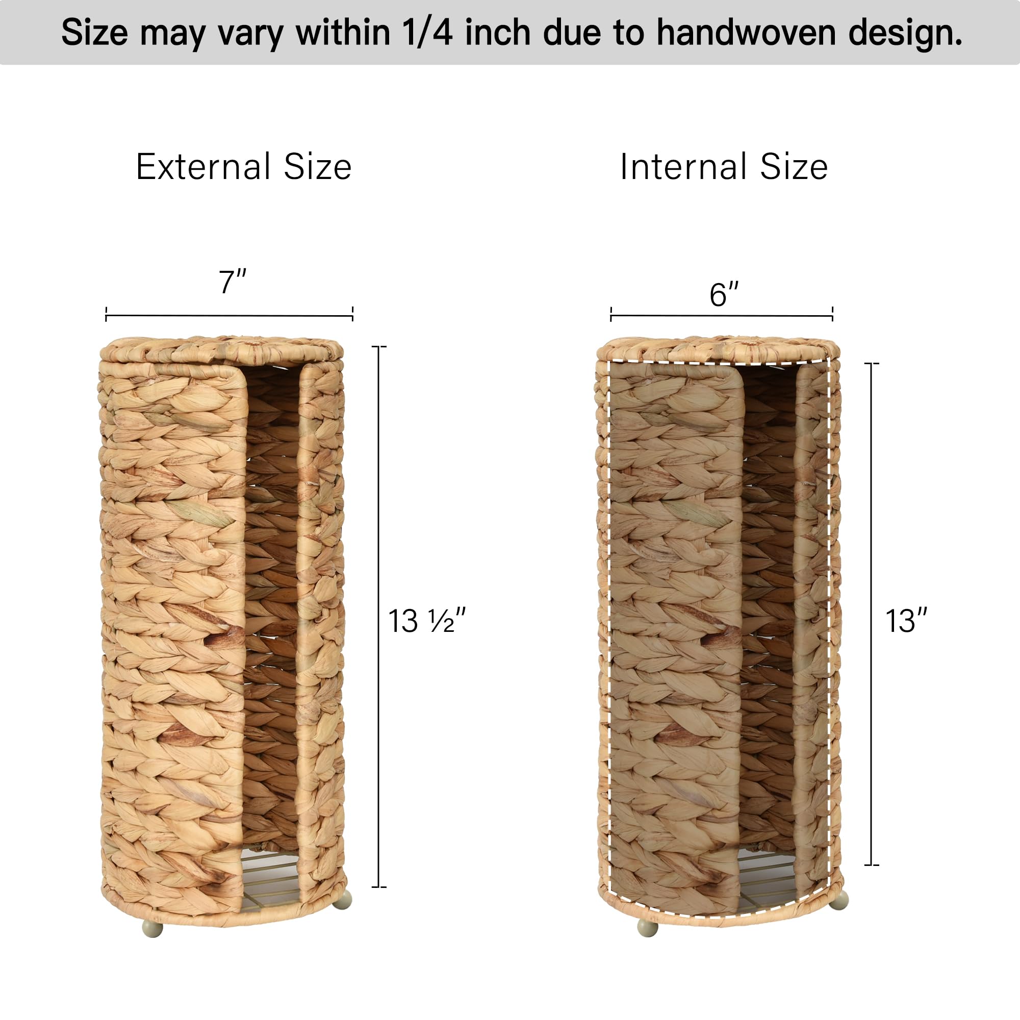 Storageworks Water Hyacinth Free Standing Toilet Paper Holder Stand For Bathroom, 3 Rolls Of Toilet Tissue Storage, Toilet Roll